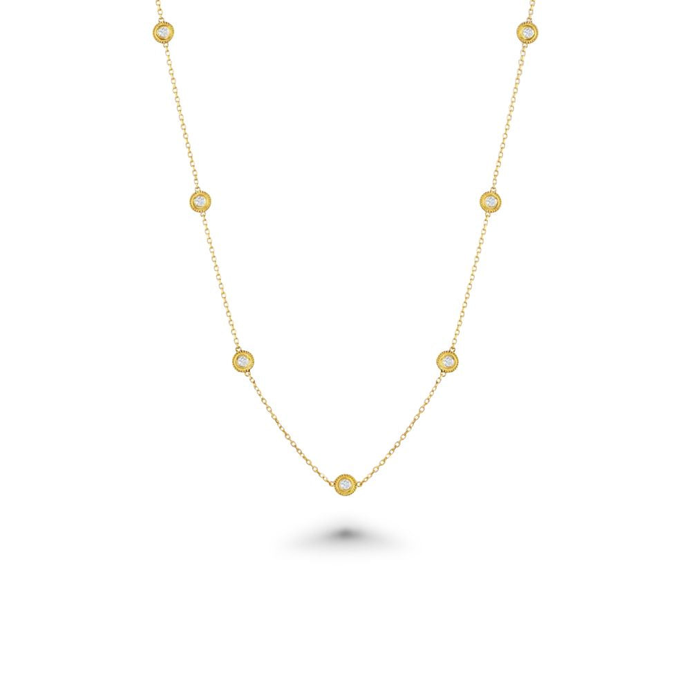 10 Stone Diamond By The Yard Necklace, Bezel Set Diamond Station Necklace (0.70 ct.) in 14K Gold