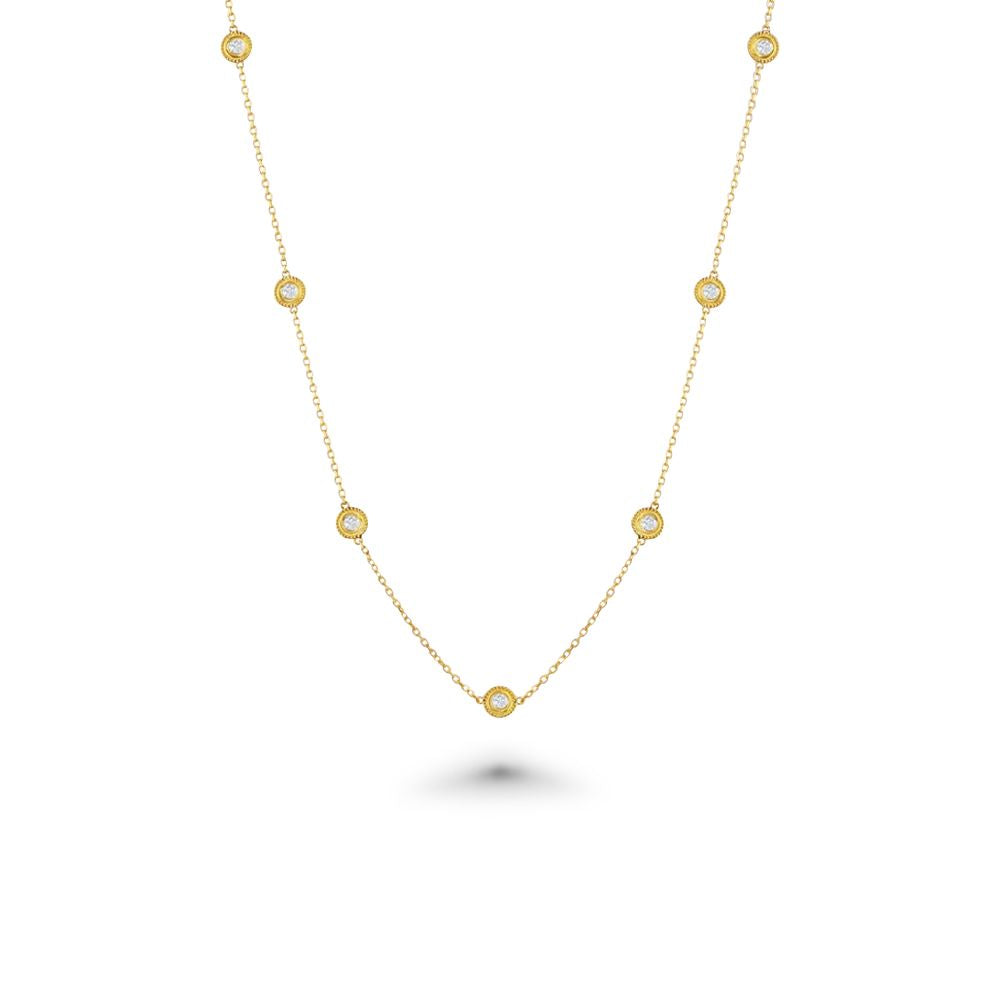 10 Stone Diamond By The Yard Necklace, Bezel Set Diamond Station Necklace (0.70 ct.) in 14K Gold