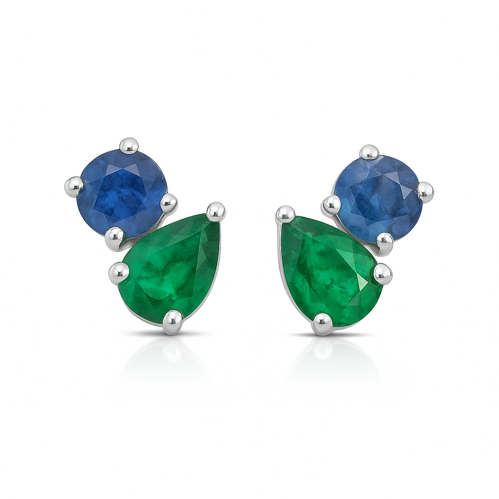 Round Sapphire and Pear Emerald Toi et Moi Earrings (2.00 ct.) in 14kt Yellow Gold