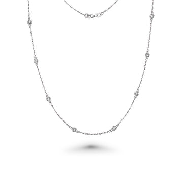 12 Stone Diamond By The Yard Necklace, Bezel Set Diamond Station Necklace in 14K Gold