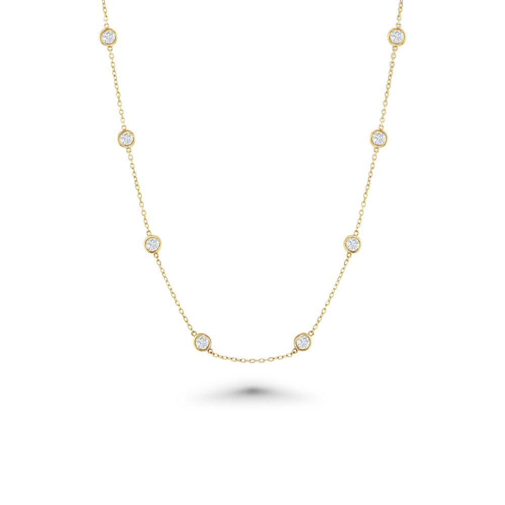 14 Stone Diamond By The Yard Necklace, Bezel Set Diamond Station Necklace (3.00 ct.) in 14K Gold