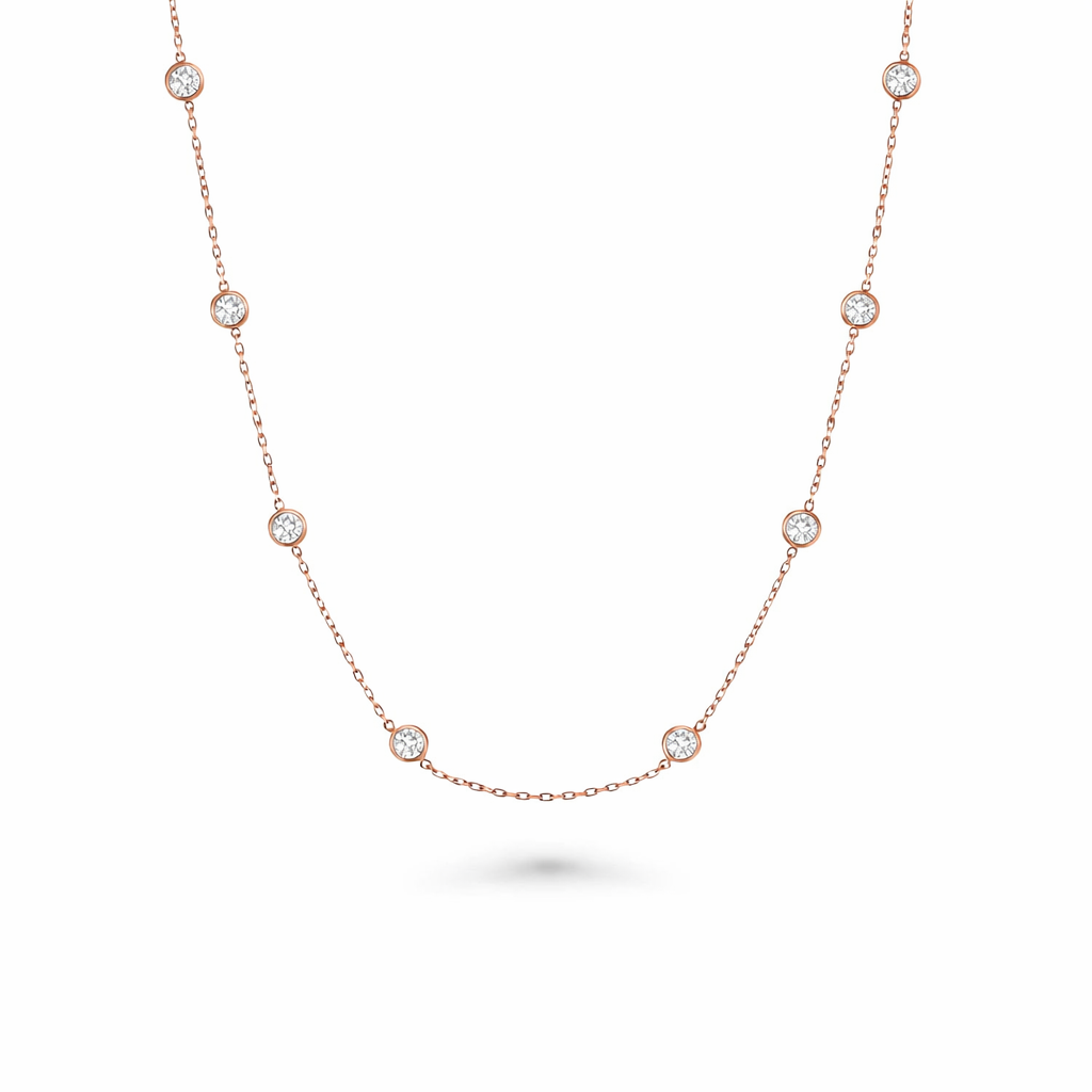 14 Stone Diamond By The Yard Necklace, Bezel Set Diamond Station Necklace (3.00 ct.) in 14K Gold