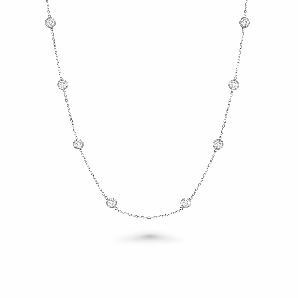14 Stone Diamond By The Yard Necklace, Bezel Set Diamond Station Necklace (3.00 ct.) in 14K Gold