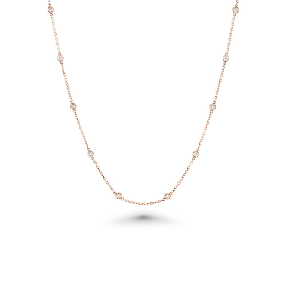 16 Stone Diamond By The Yard Necklace, Bezel Set Diamond Station Necklace (0.50 ct.) in 14K Gold