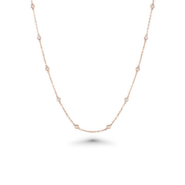 16 Stone Diamond By The Yard Necklace, Bezel Set Diamond Station Necklace (0.50 ct.) in 14K Gold