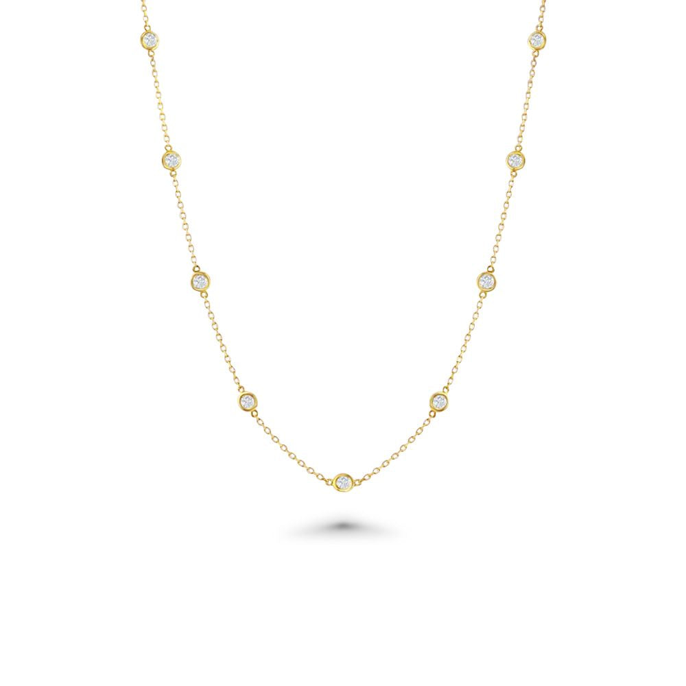 16 Stone Diamond By The Yard Necklace, Bezel Set Diamond Station Necklace (1.50 ct.) in 14K Gold