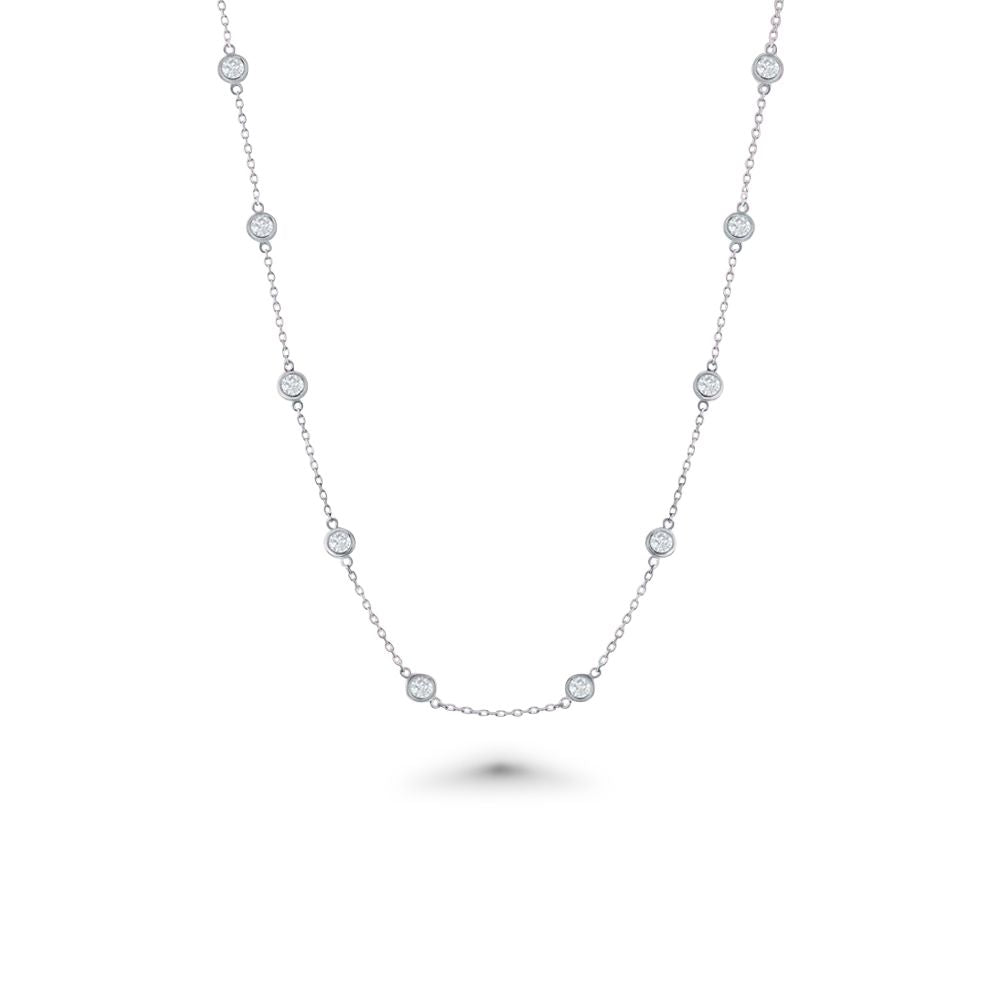 16 Stone Diamond By The Yard Necklace, Bezel Set Diamond Station Necklace (2.00 ct.) in 18K Gold