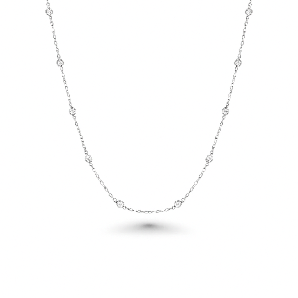 16 Stone Diamond By The Yard Necklace, Bezel Set Diamond Station Necklace (0.50 ct.) in 14K Gold