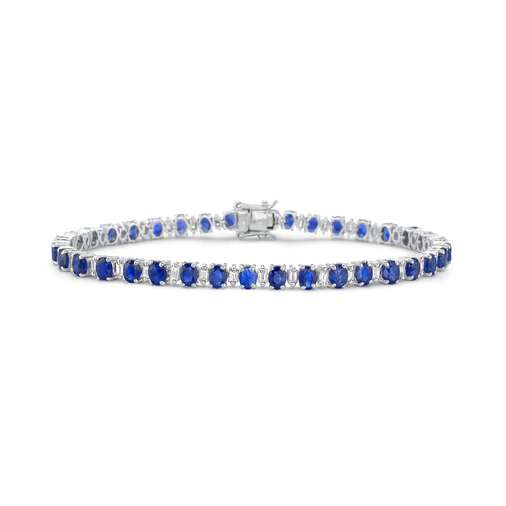 Alternate Sapphire Oval Shape & Emerald Cut Diamond Bracelet (11.00 ct.) in 14K Gold