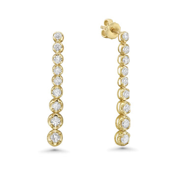 Graduated Diamond In Line 1" Long Tennis Earrings (0.95 ct.) Buttercup Setting in 14K Gold