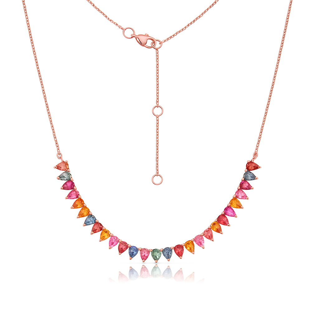 Pear Shape Rainbow Sapphire Necklace (6.00 ct.) in 14K Gold