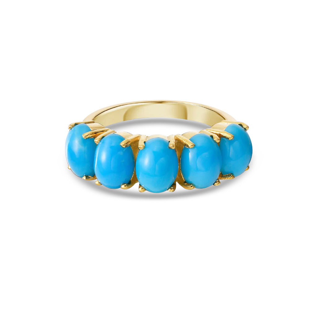5-Stone Oval Cut Turquoise Ring (4.10 ct.) in 14K Gold
