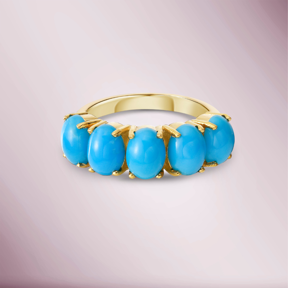 5-stone Oval Cut Turquoise Ring (4.10 ct.) in 14K Gold