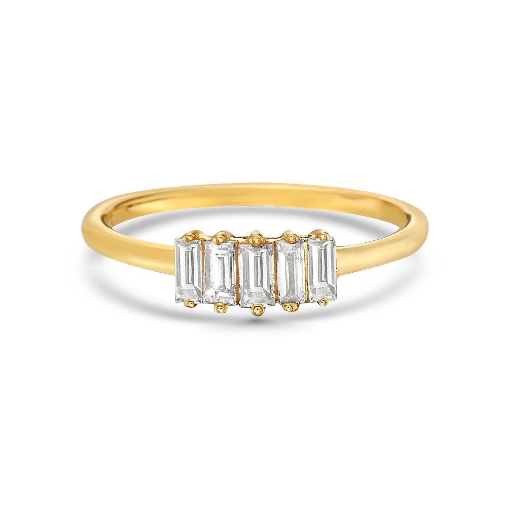 5 Diamonds Baguette Ring (0.23 ct.) 2-Prongs Setting in 14K Gold