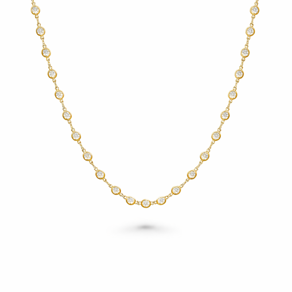 66 Stone Diamond By The Yard Necklace, Bezel Set Diamond Station Necklace (2.25 ct.) in 14K Gold
