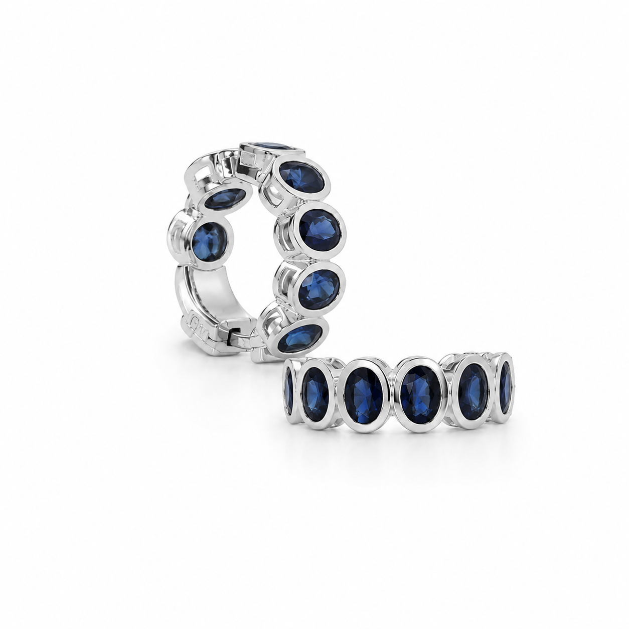 Oval Cut Genuine Sapphire Inside-Out Bezel Hoop Earrings (3.00 ct.) in 14K Gold