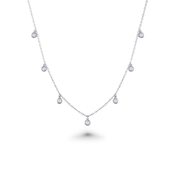 7 Stone Dangle Diamond Station Necklace (0.50 ct.) Bezel Set in 14K Gold