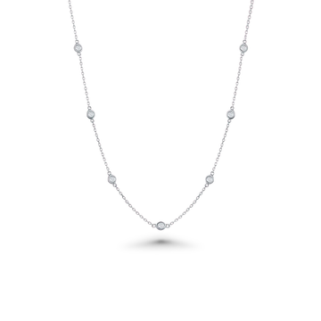 7 Stone Diamond By The Yard Necklace, Bezel Set Diamond Station Necklace (0.50 ct.) in 14K Gold