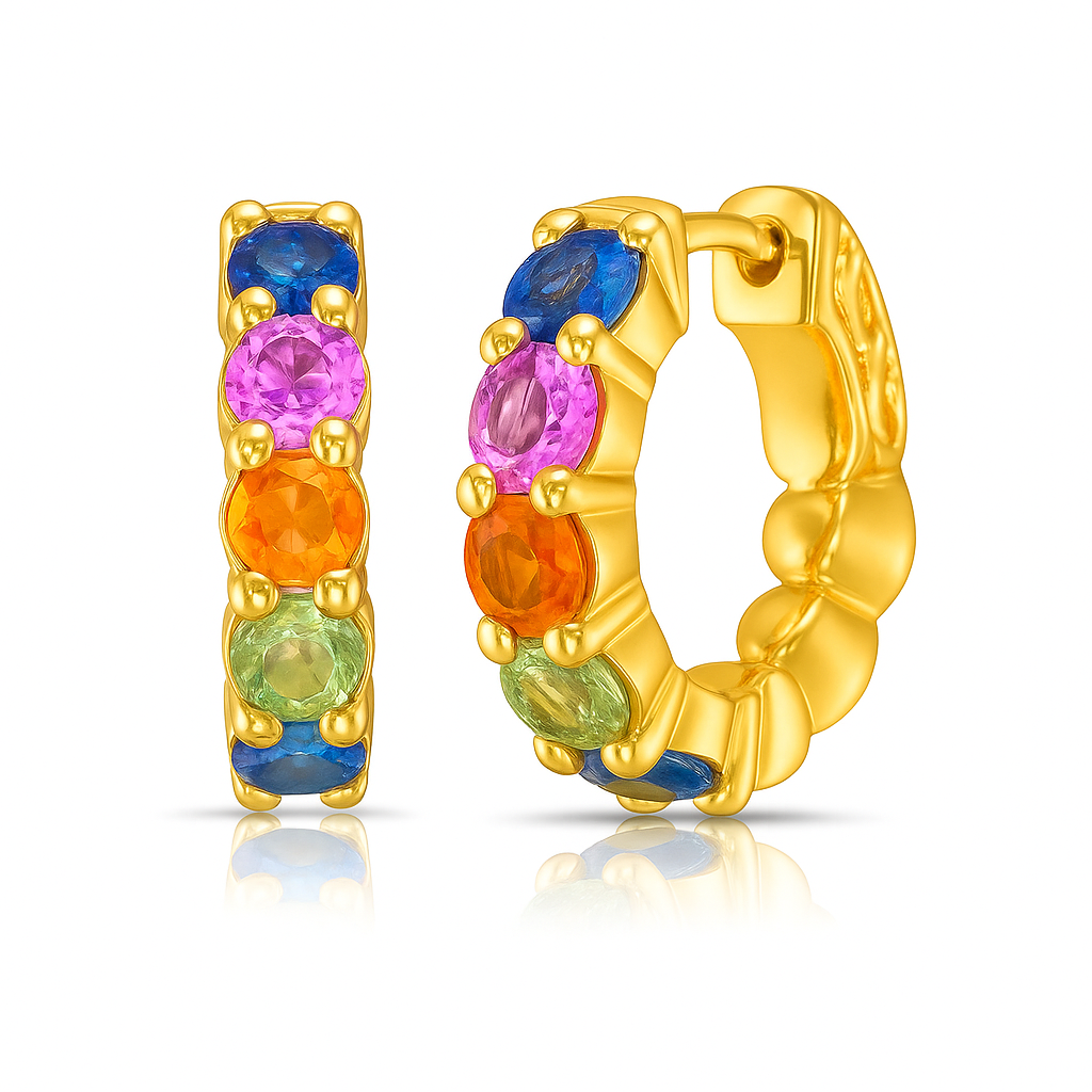 Genuine Multi Sapphire Huggies Hoops Earrings (3.00 ct.) in 14K Gold