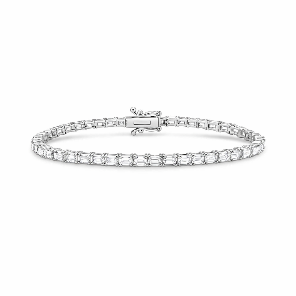 East-West Emerald Cut Natural Diamond Tennis Bracelet – 4.50 ct. in 14K Gold, 4-Prong Setting