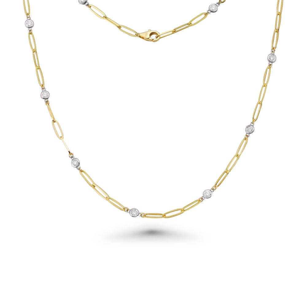 Alternate Bezel Diamond Paper Clip Necklace (0.96 ct.) in 14K Gold