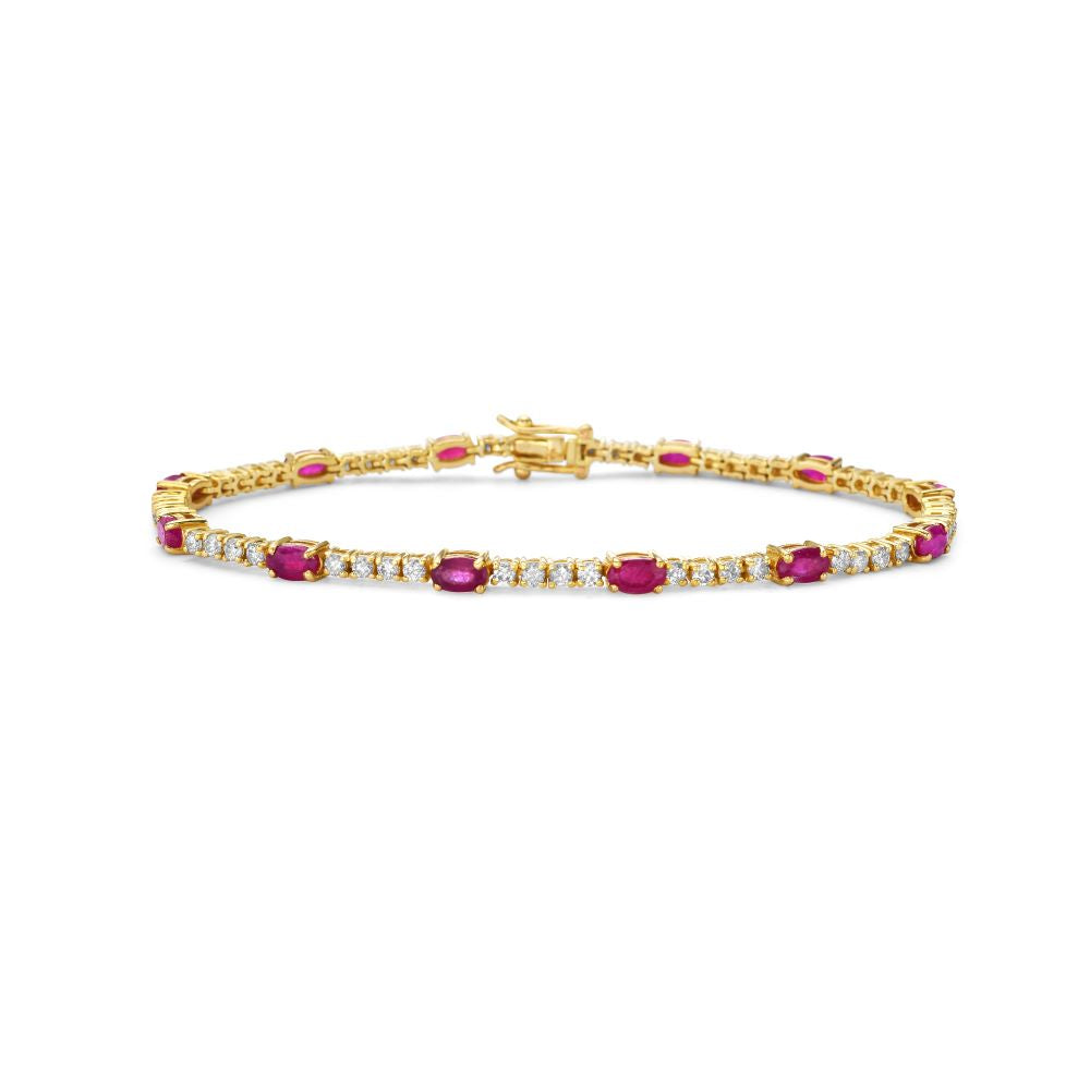 Alternate Diamond & Oval Ruby Tennis Bracelet (5.45 ct.) 4-Prongs Setting in 14K Gold