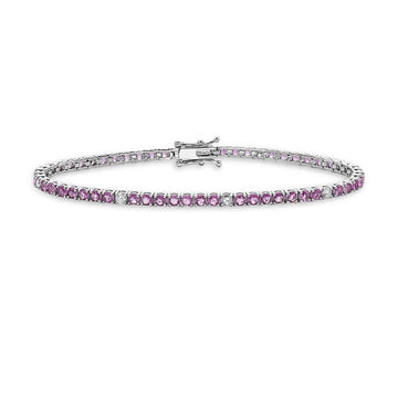 Alternate Diamond & Pink Sapphires Tennis Bracelet (6.10 ct.) 4-Prongs Setting in 14K Gold