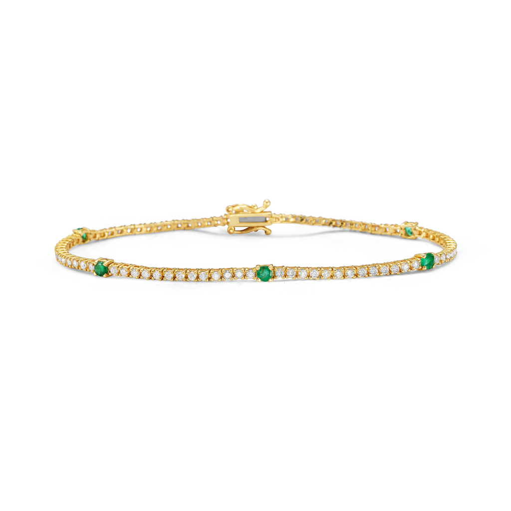 Alternate Diamond & Round Emerald Tennis Bracelet (2.00 ct.) 4-Prongs Setting in 14K Gold