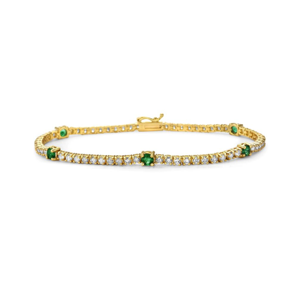 Alternate Diamond & Round Emerald Tennis Bracelet (3.25 ct.) 4-Prongs Setting in 14K Gold