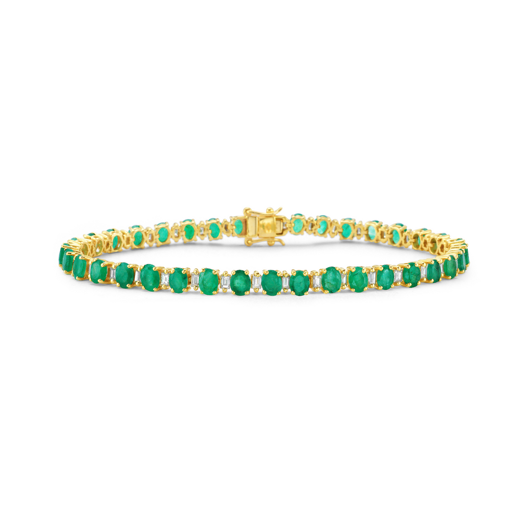Alternate Emerald Oval Shape & Emerald Cut Diamond Bracelet (8.20 ct.) in 14K Gold