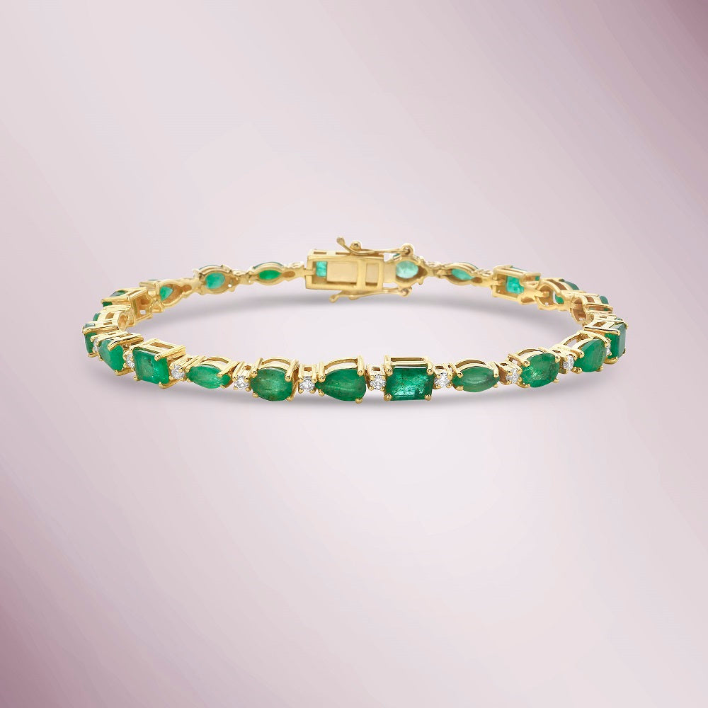 Alternate Multi Shape Emerald & Diamond Bracelet (8.15 ct.) in 14K Gold