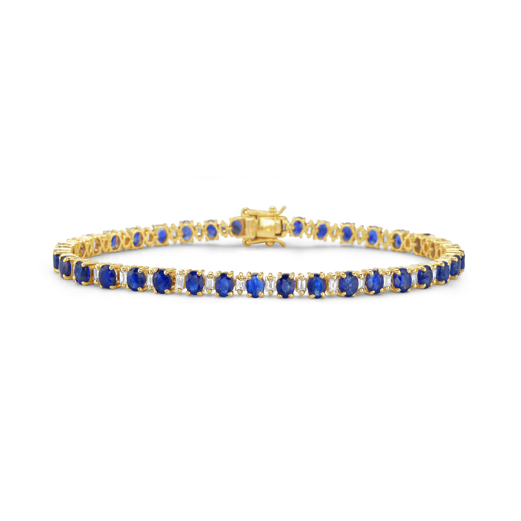 Alternate Sapphire Oval Shape & Emerald Cut Diamond Bracelet (11.00 ct.) in 14K Gold