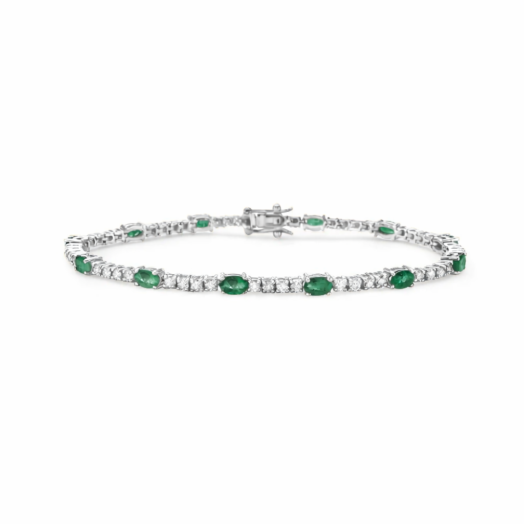 Alternate Diamond & Oval Emerald Tennis Bracelet (4.45 ct.) 4-Prongs Setting in 14K Gold