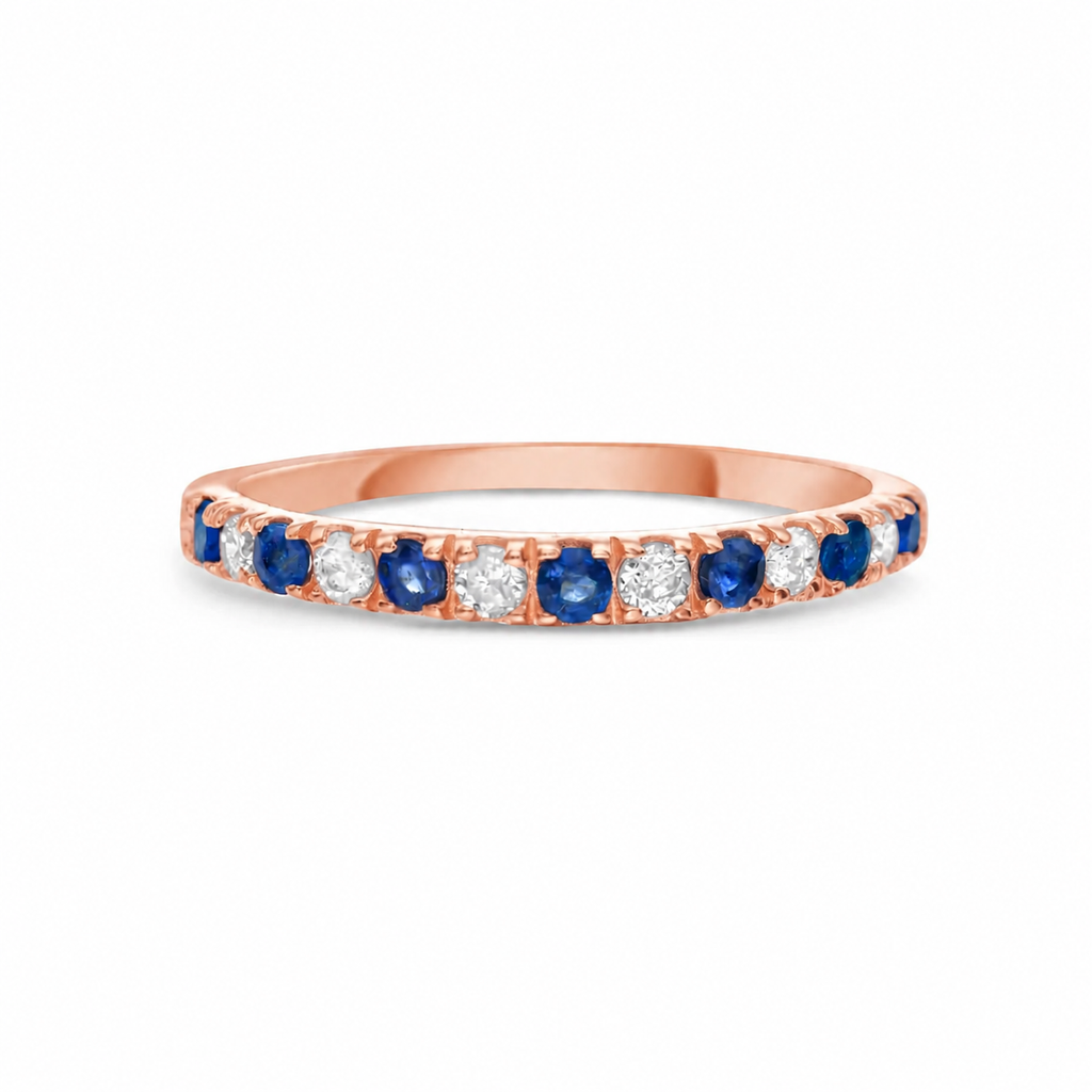 Alternate Diamond and Sapphire Halfway Band Ring in 14K Gold, 2.20 mm wide