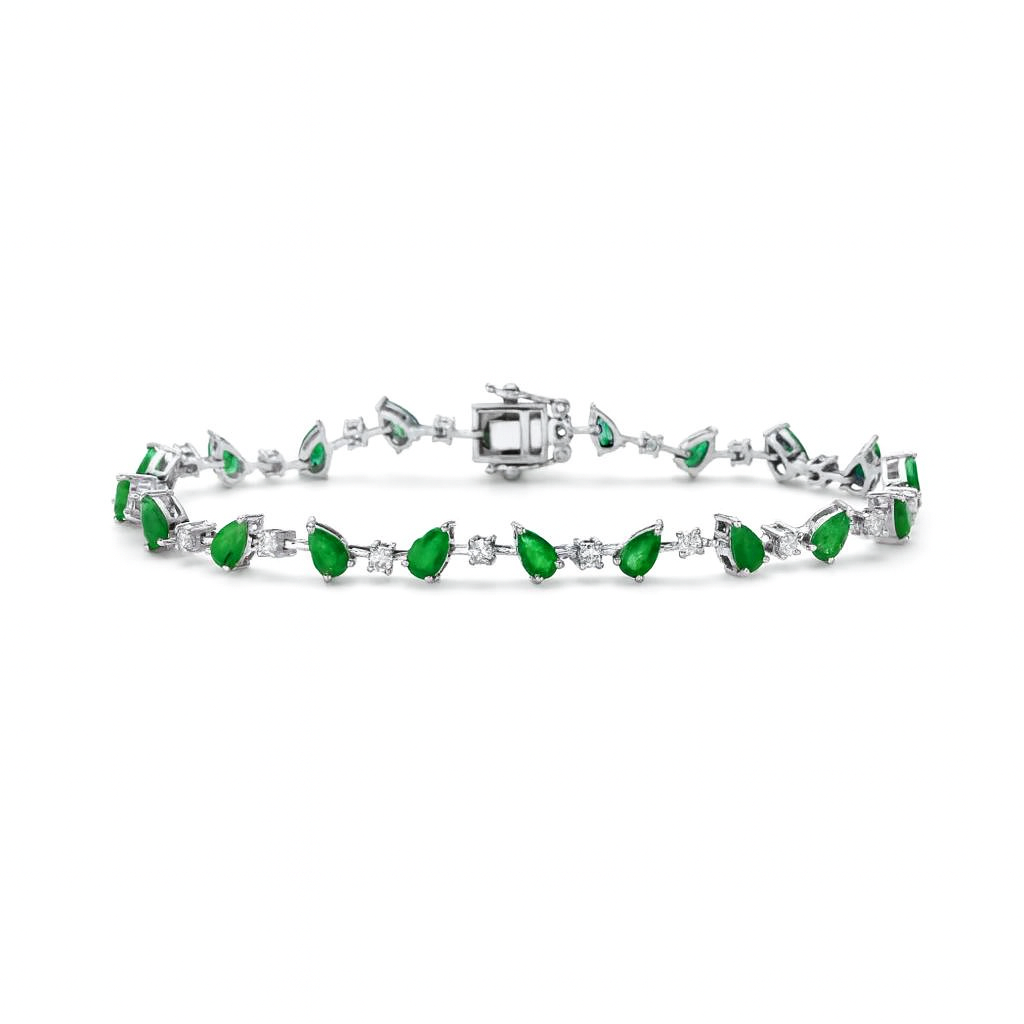 Alternate Emerald Pear Shape & Round Diamond Bracelet (4.05 ct.) in 14K Gold