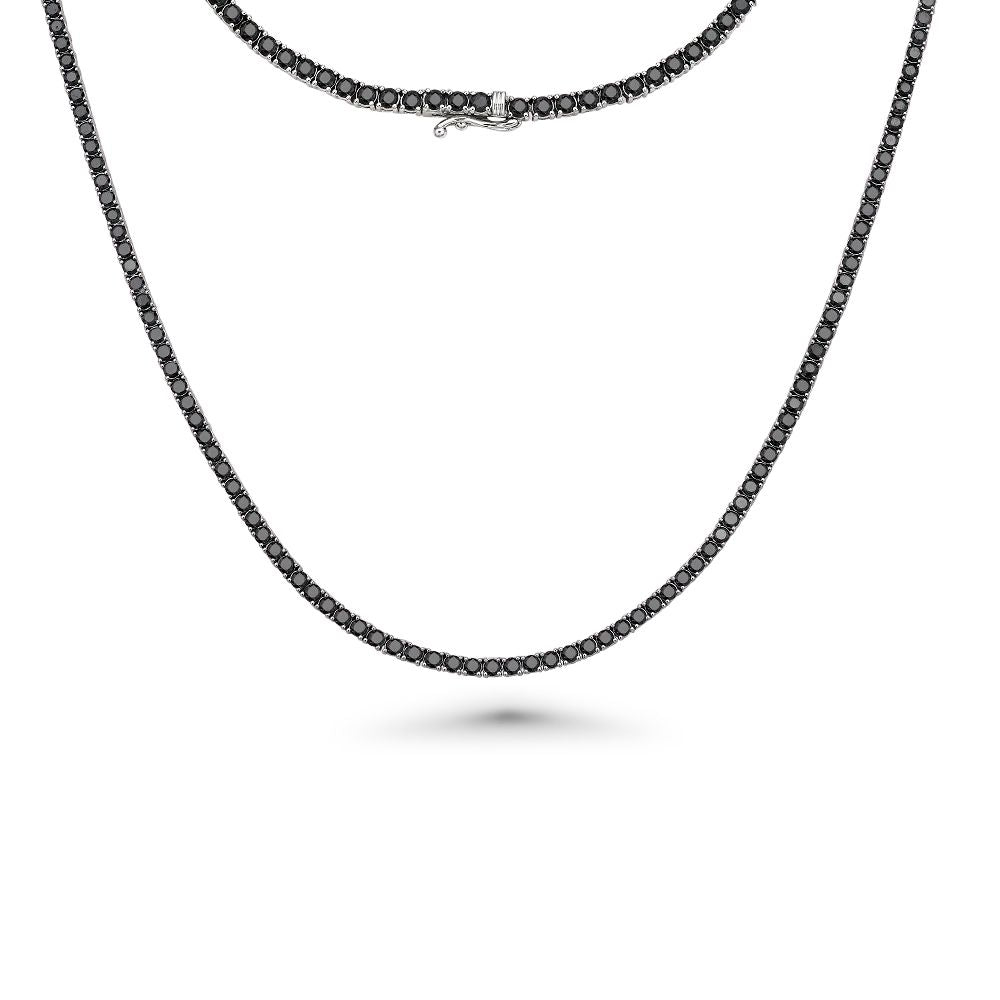Black Diamond Tennis Necklace (10.50 ct.) 2.50 mm 4-Prongs Setting in 14K Gold