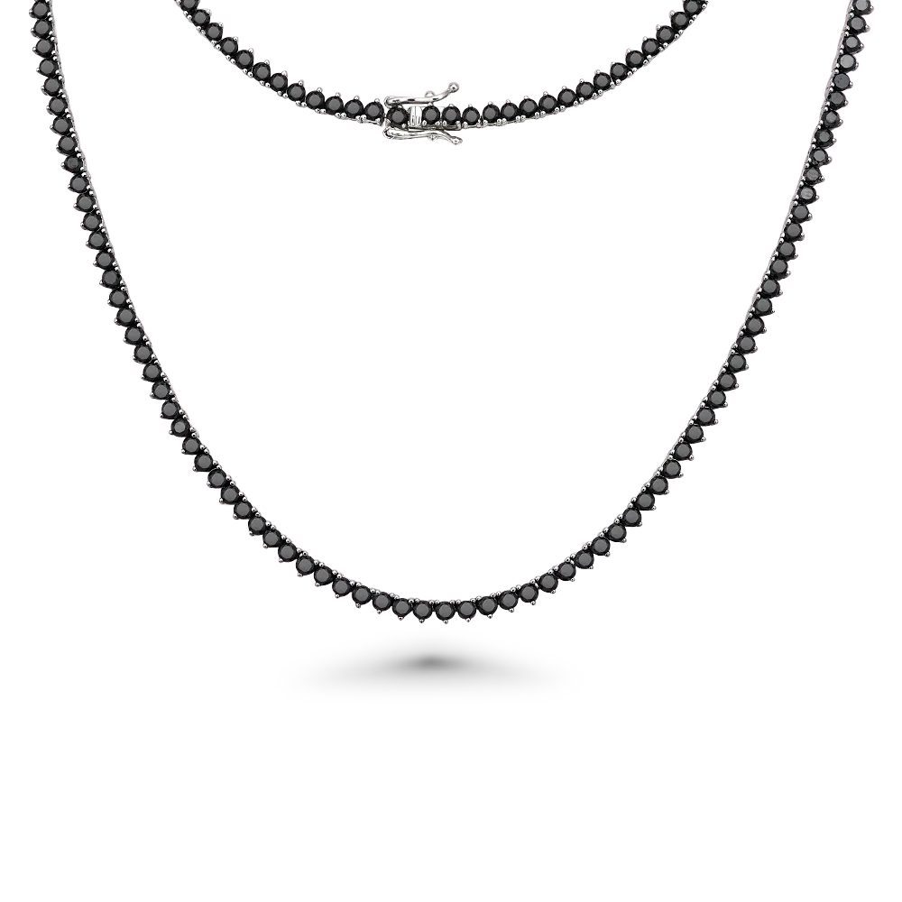 Black Diamond Tennis Necklace (13.50 ct.) 2.70 mm 3-Prongs Setting in 14K Gold
