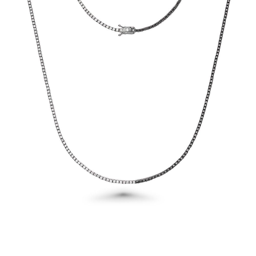 Black & White Diamond Tennis Necklace ( 4.90 ct.) 2.70 mm 4-Prongs Setting in 14K Gold