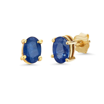 Blue Sapphire Oval Shape Studs Earrings (1.30 ct.) in 14K Gold
