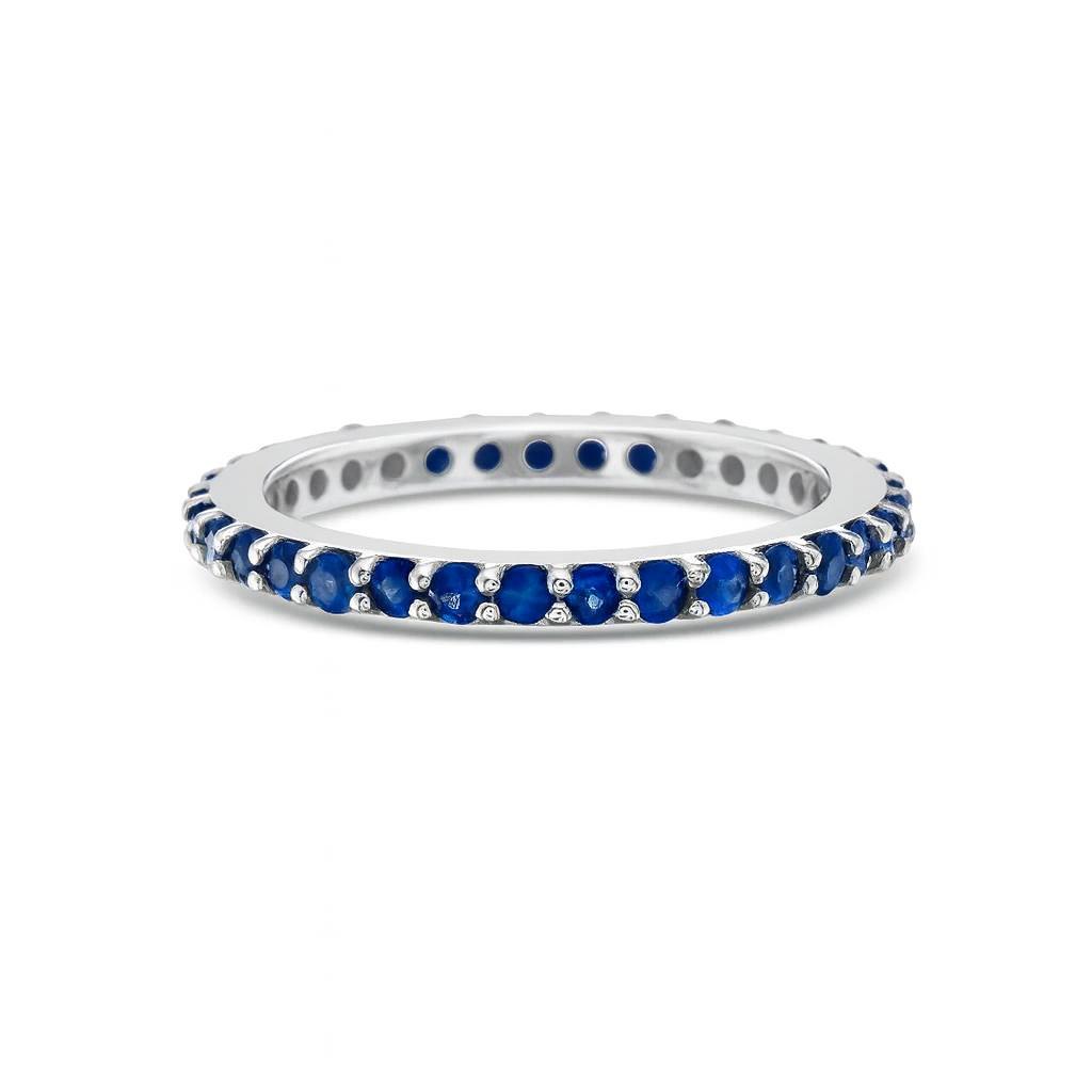 Blue Sapphire Eternity Band Ring (1.25 ct.) 4-Prongs Setting in 14K Gold