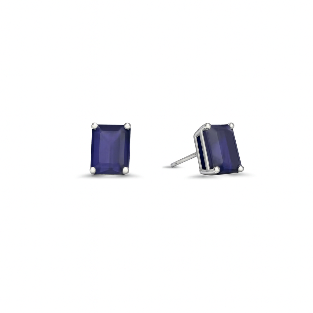 Blue Sapphire Rectangular Shape Studs Earrings (2.00 ct.) in 14K Gold