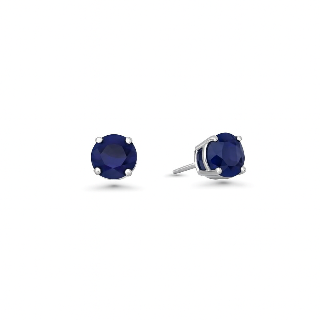 Blue Sapphire Round Shape Studs Earrings (2.00 ct.) in 14K Gold