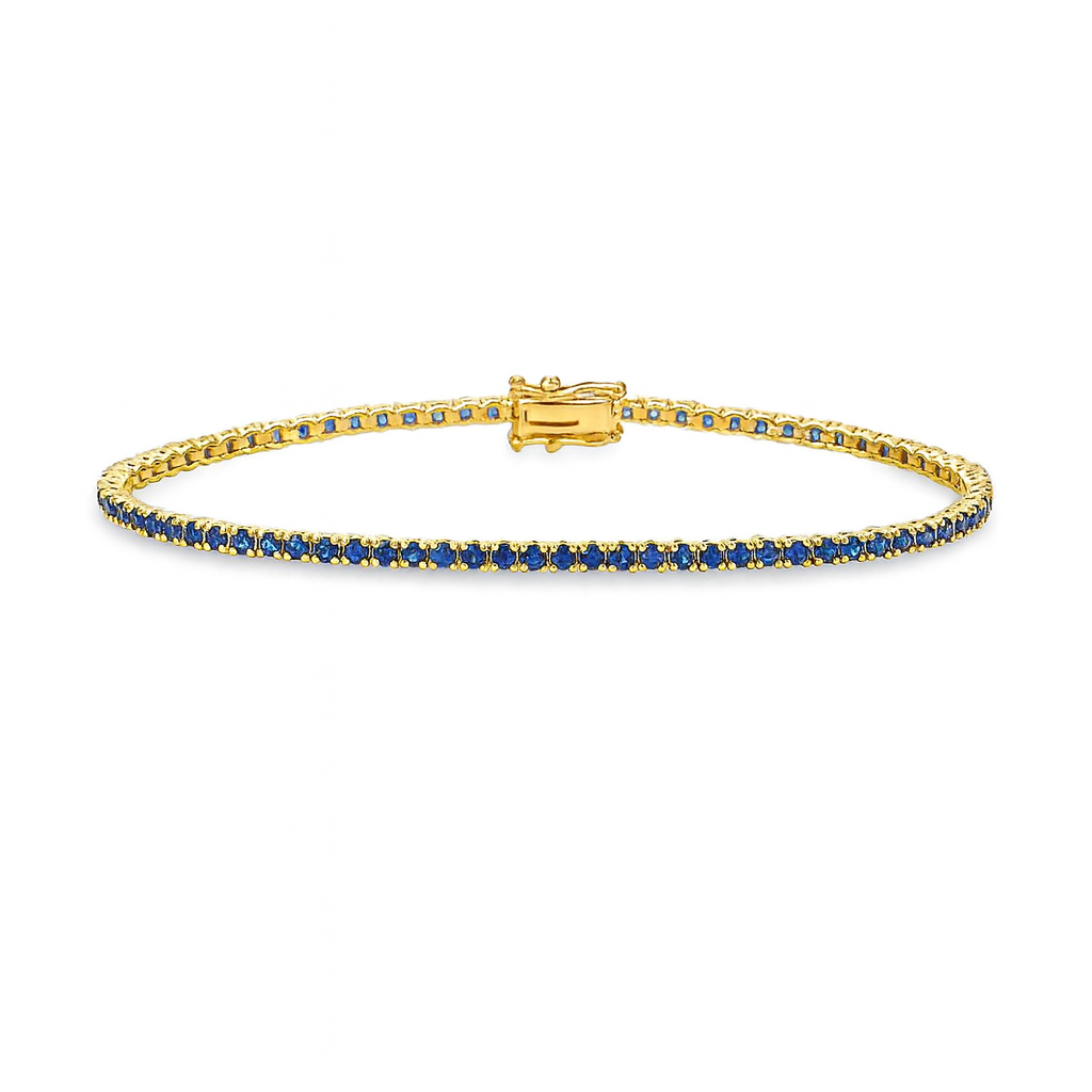 Ready to Ship Blue Sapphire Tennis Bracelet (7.29 ct.) 3.00 mm 4-Prongs Setting in 14K Gold