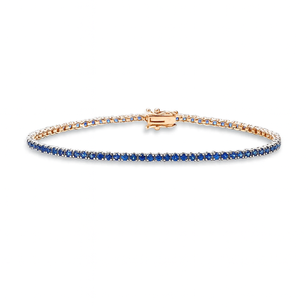 Blue Sapphire Tennis Bracelet (7.29 ct.) 3.00 mm 4-Prongs Setting in 18K Gold