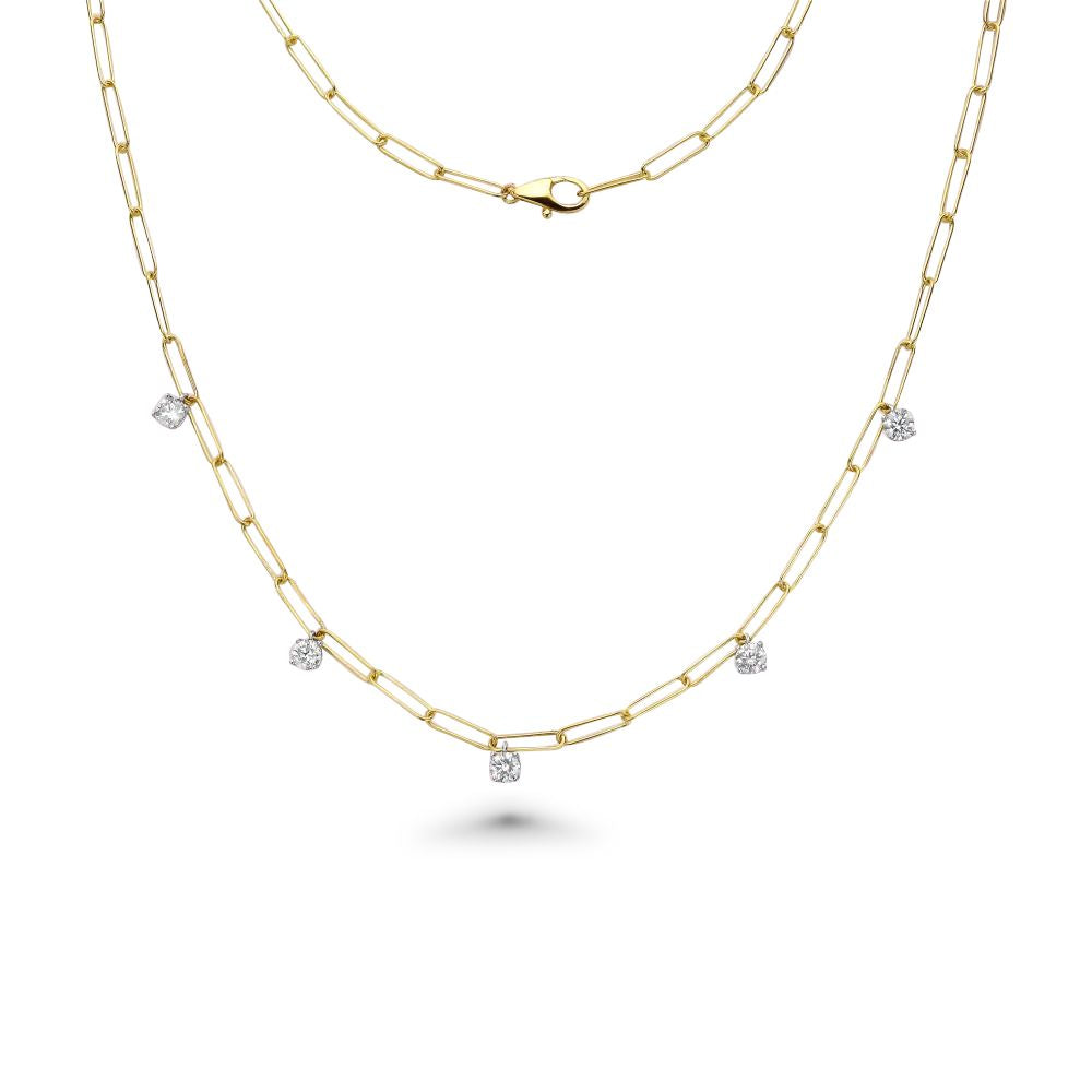 Dangling Diamond Paper Clip Necklace (0.90 ct.) in 14K Gold