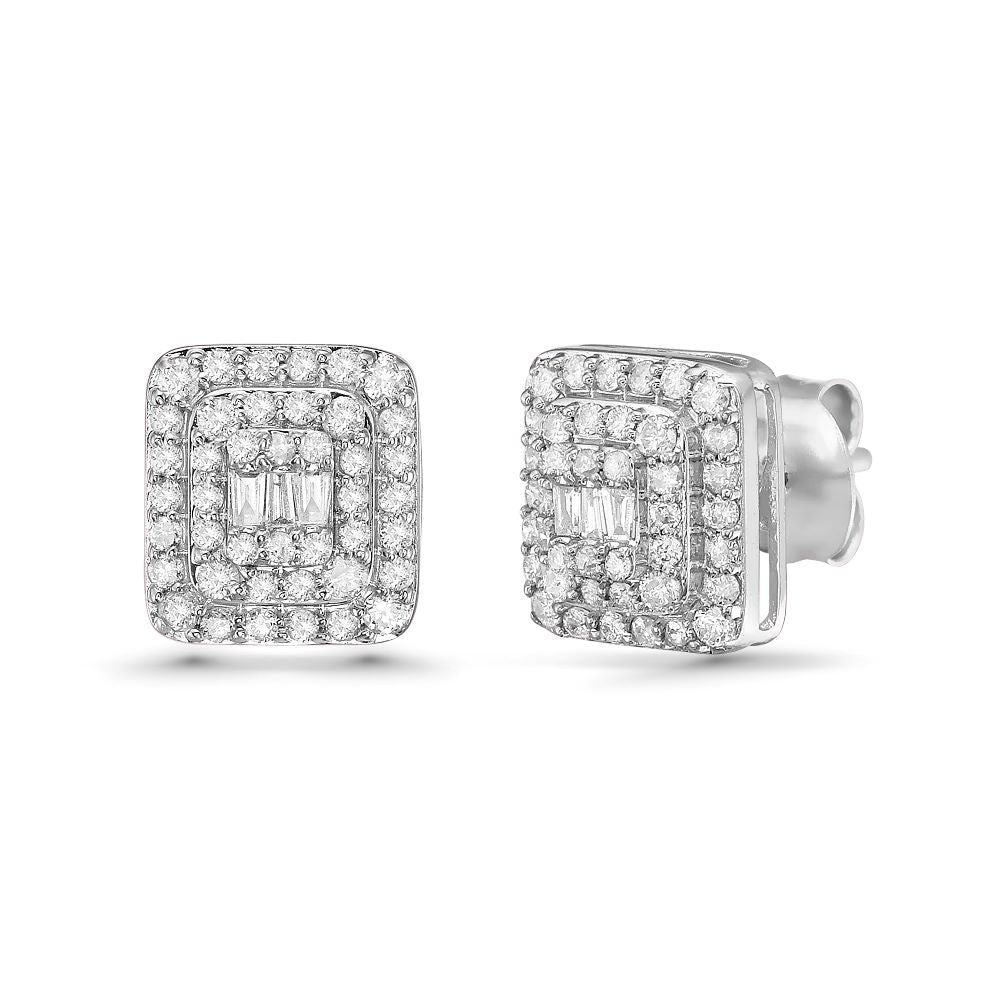 Diamond Double Halo Square Shape Studs Earrings (0.75 ct.) in 14K Gold