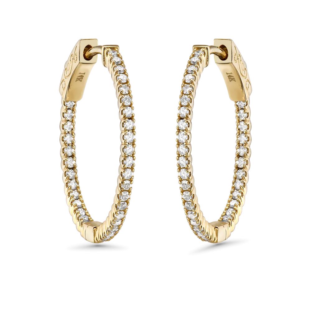 Diamond Inside-Out 0.75'' Hoop Earrings (0.55 ct.) 1.3 mm in 14K Gold