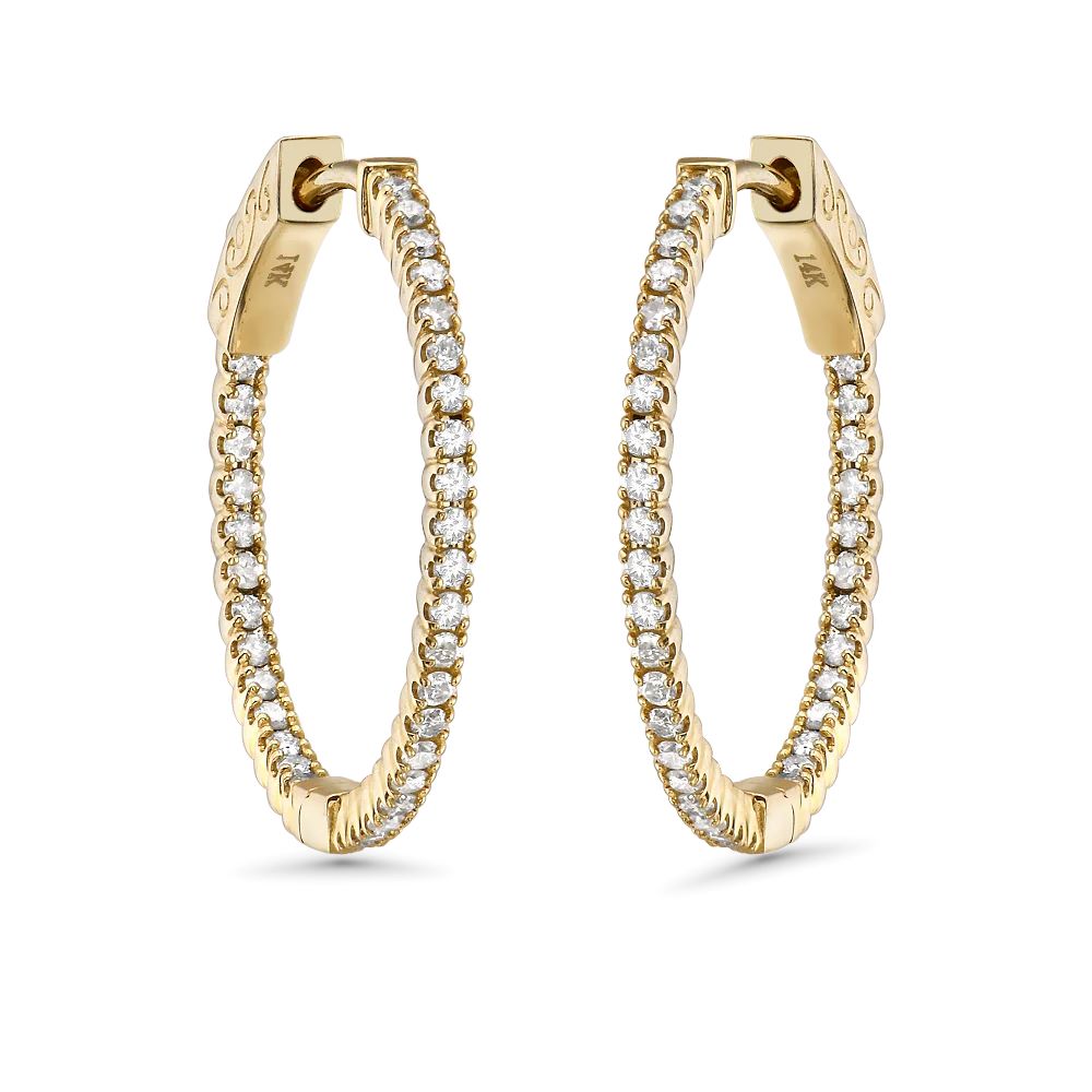 Diamond Inside-Out 0.75'' Hoop Earrings (0.55 ct.) 1.3 mm in 14K Gold