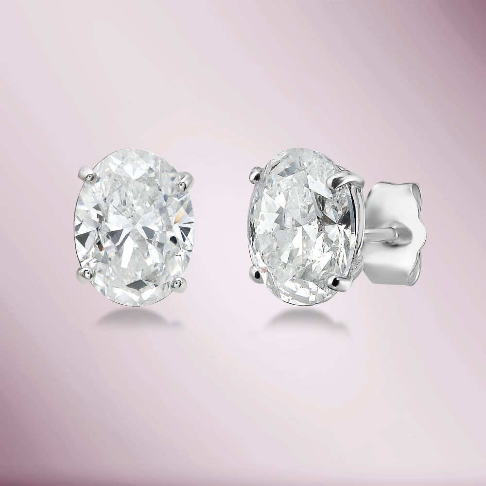 Diamond Oval Shape Studs Earrings (3.05 ct.) in 14K Gold
