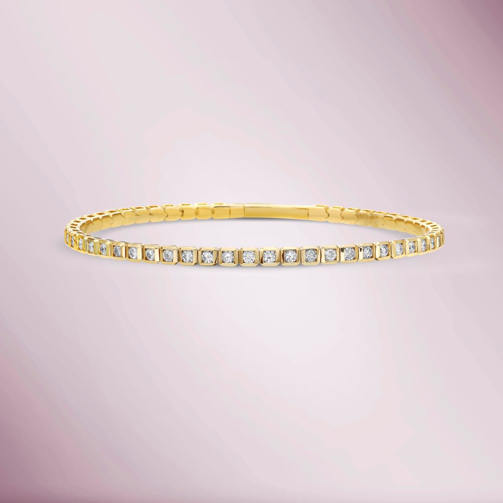 Diamond Square Bezel Flexible Bangle Bracelet (2.00 ct.) in 14K Gold